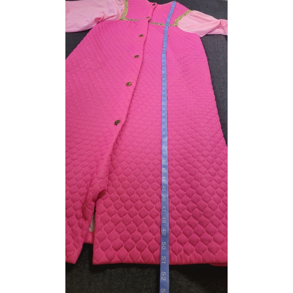 Vintage 60's Quilted Robe Gold Floral Trim Flowy Sleeve Hot Pink Maxi Mod M - Picture 16 of 16